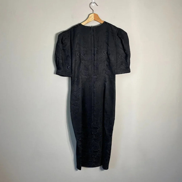 Adrianna Papell Women's Sz 6 Short Sleeve 100% Silk Patterned Sheath Dress Black - Picture 3 of 16